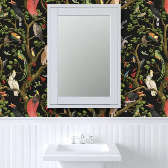 Peel & Stick Wallpaper 2FT Wide Maximalist Animalier Vintage Inspired Wild Birds Tropical Jungle Custom Removable Wallpaper by Spoonflower {6}