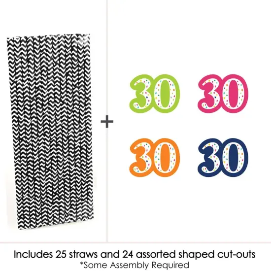 Big Dot of Happiness 30th Birthday - Cheerful Happy Birthday - Paper Straw Decor - Thirtieth Birthday Party Striped Decorative Straws - Set of 24 {4}