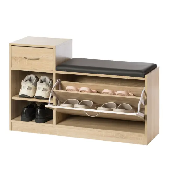 Wooden Entryway Shoe Storage Bench with Cushion Brown {8}