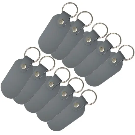 Oval Leather Keychains Kit &ndash; Full-Grain Latigo, 10-Pack, Engraving & Foil Stamping Ready, DIY Personalized Keyrings Grey {1}