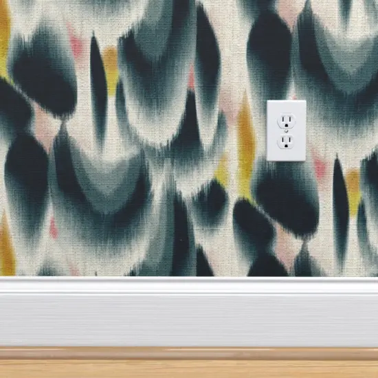 Peel & Stick Wallpaper 2FT Wide Abstract Indigo Tie Dye Japanese Inspired Watercolor Ikat Navy And Mustard Ombre Custom Removable Wallpaper by Spoonflower {4}