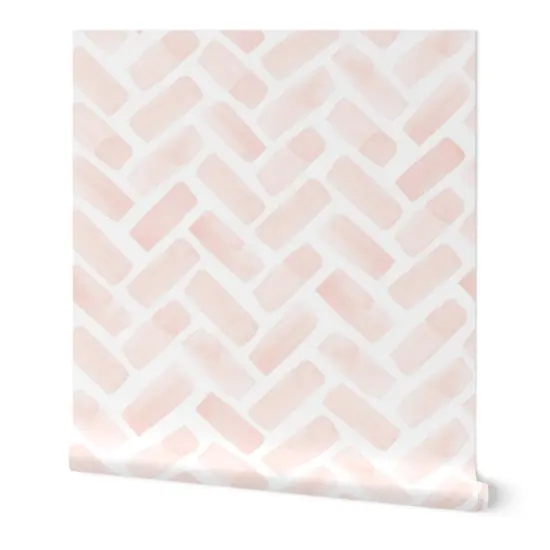 Peel & Stick Wallpaper 2FT Wide Blush Pink Chevron Baby Girl Nursery Hand Painted Jumbo Scale Feminine Custom Removable Wallpaper by Spoonflower {7}