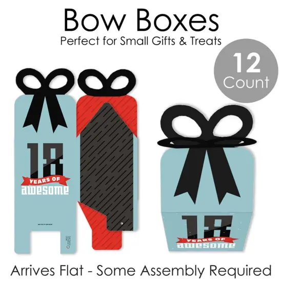 Big Dot of Happiness Boy 18th Birthday - Square Favor Gift Boxes - Eighteenth Birthday Party Bow Boxes - Set of 12 {7}
