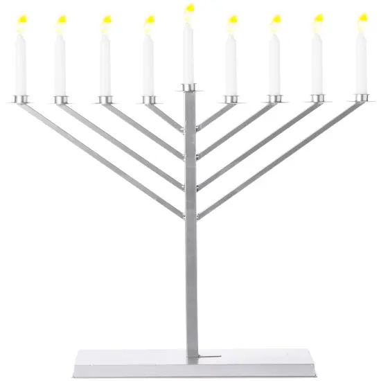 Large Metal Silver Coated Hanukkah Menorah For Synagogue {8}