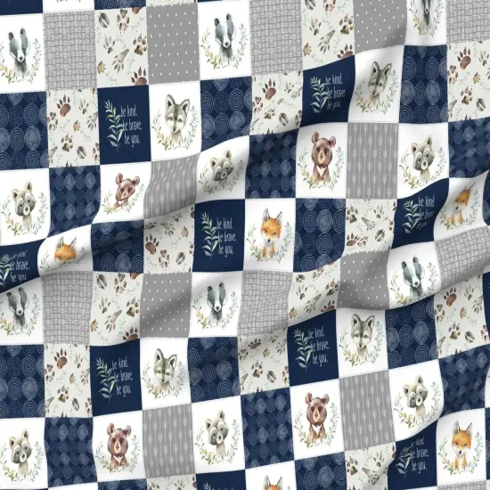 Various Fabrics by the Yard or Fat Quarter Woodland Quilt Patchwork Baby Boys Woodland Nursery Navy Blue Gray Forest Bear Badger Custom Printed Fabric by Spoonflower {6}