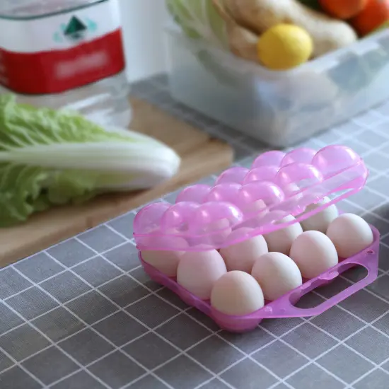 Clear Plastic Egg Carton, 12 Egg Holder Carrying Case with Handle Pink {3}