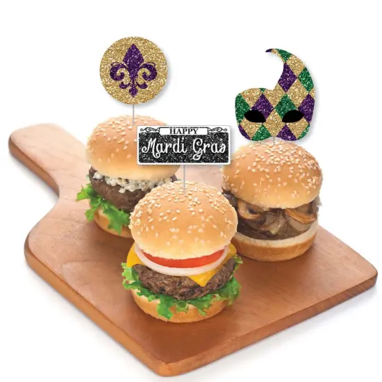 Big Dot of Happiness Mardi Gras - Dessert Cupcake Toppers - Masquerade Party Clear Treat Picks - Set of 24 {4}