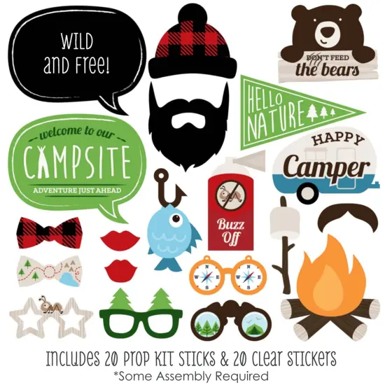 Big Dot of Happiness Happy Camper - Camping Photo Booth Props Kit - 20 Count {3}