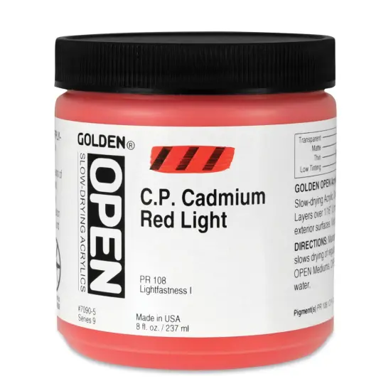 Golden Open Acrylics - Cadmium Red Light, 8 oz Jar {1}