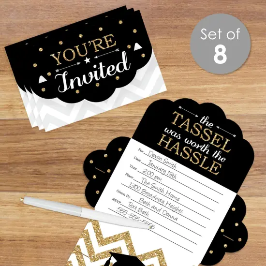 Big Dot of Happiness Tassel Worth The Hassle - Gold - Fill-In Cards - Graduation Party Fold and Send Invitations - Set of 8 {3}