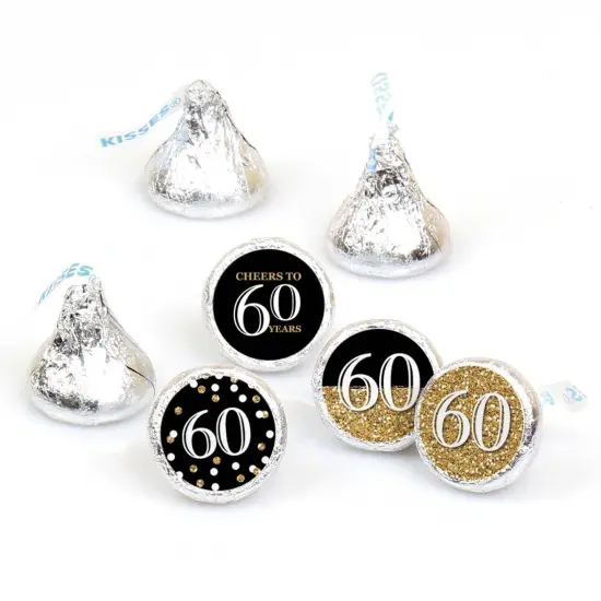 Big Dot of Happiness Adult 60th Birthday - Gold - Round Candy Sticker Party Favors - Labels Fits Chocolate Candy (1 sheet of 108) {1}