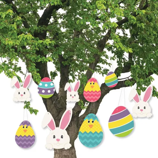 Big Dot of Happiness Hanging Hippity Hoppity - Outdoor Hanging Decor - Easter Bunny Party Decorations - 10 Pieces {3}