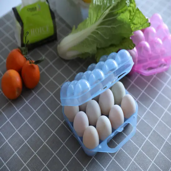 Clear Plastic Egg Carton, 12 Egg Holder Carrying Case with Handle Blue {4}