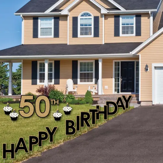 Big Dot of Happiness Adult 50th Birthday - Gold - Yard Sign Outdoor Lawn Decorations - Happy Birthday Yard Signs {3}