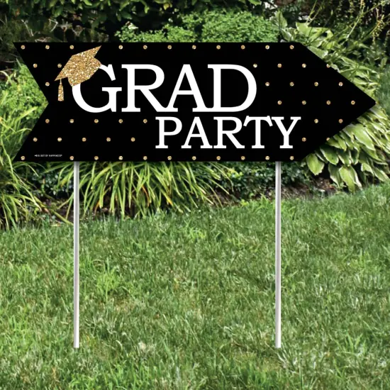 Big Dot of Happiness Gold Graduation Party Sign Arrow - Double Sided Directional Yard Signs - Set of 2 {3}
