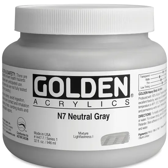 Golden Heavy Body Artist Acrylics - Neutral Gray N7, 32 oz Jar {2}