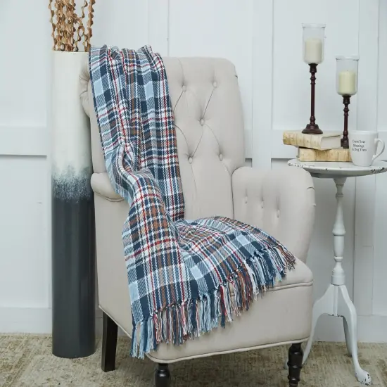 50" x 60" Lawson Lake Plaid Cotton Accent Throw Blanket w/ Fringe for All Seasons {4}