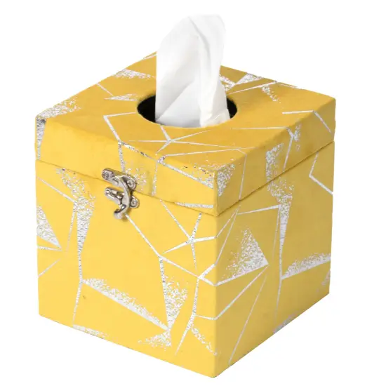 Velvet Modern Paper Facial Tissue Box Holder Yellow {1}