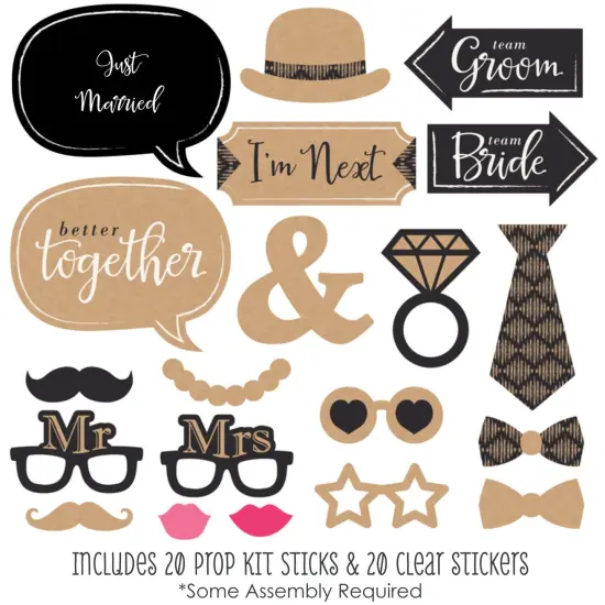 Big Dot of Happiness Better Together - Wedding Photo Booth Props Kit - 20 Count {3}