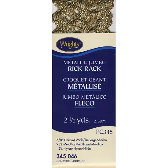 Wrights Jumbo Metallic Rickrack .625"X2.5yd-Gold {1}