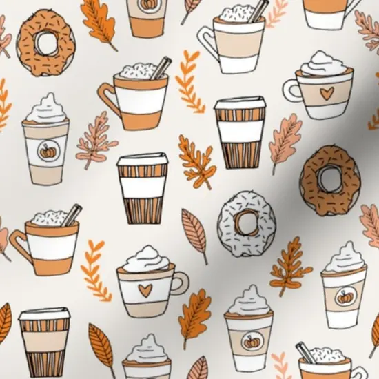 Various Fabrics by the Yard or Fat Quarter Pumpkin Spice Latte Coffee Donuts Fall Autumn Ivory White Custom Printed Fabric by Spoonflower {7}