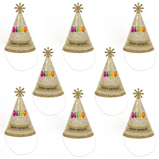 Big Dot of Happiness 70's Disco - Cone Happy Birthday Party Hats for Kids and Adults - Set of 8 (Standard Size) {7}