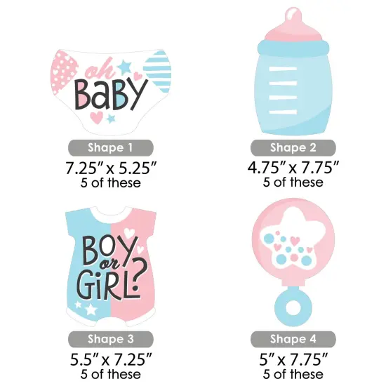 Big Dot of Happiness Baby Gender Reveal - Baby Bodysuit, Bottle, Rattle, and Diaper Decorations DIY Team Boy or Girl Party Essentials - Set of 20 {7}