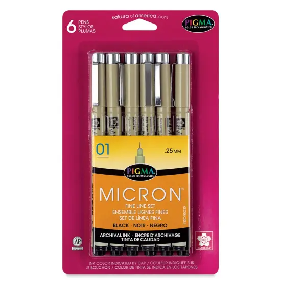 Sakura Pigma Micron Pens - Set of 6, Black, 01 {1}