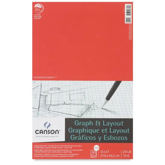 Canson Foundation Graph Pad - 11" x 17", 8" x 8" Grid, 40 Sheets {2}