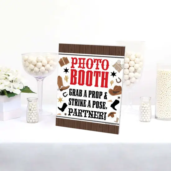 Big Dot of Happiness Western Hoedown Photo Booth Sign - Cowboy Party Decor - Printed on Sturdy Plastic - 10.5 x 13.75" - Sign with Stand - 1 Piece {4}