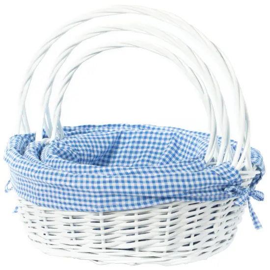 White Round Willow Gift Basket, with Gingham Liner and Handle Pink {7}