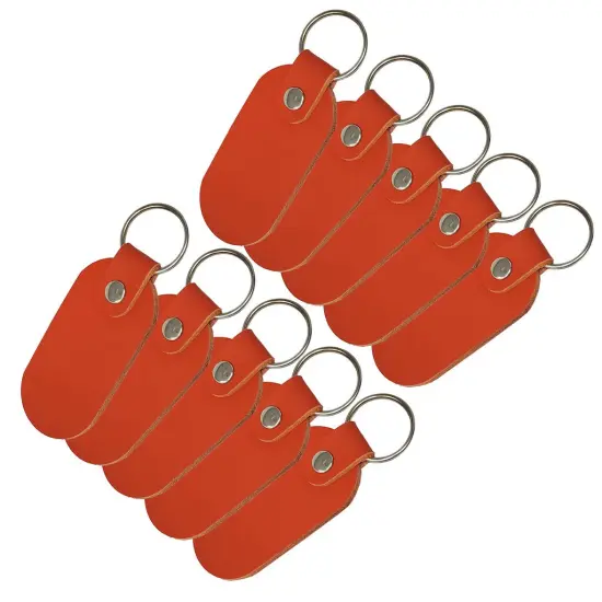 Oval Leather Keychains Kit &ndash; Full-Grain Latigo, 10-Pack, Engraving & Foil Stamping Ready, DIY Personalized Keyrings Orange {1}