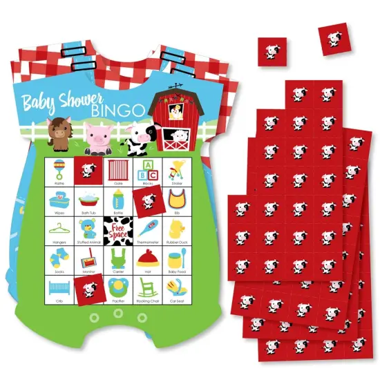Big Dot of Happiness Farm Animals - Picture Bingo Cards and Markers - Barnyard Baby Shower Shaped Bingo Game - Set of 18 {1}