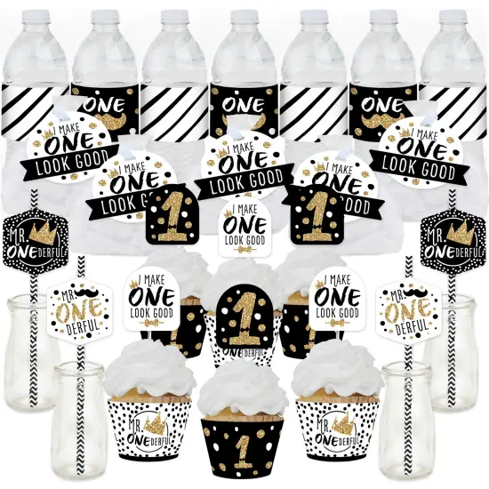 Big Dot of Happiness 1st Birthday Little Mr. Onederful - Boy First Birthday Party Favors and Cupcake Kit - Fabulous Favor Party Pack - 100 Pieces {1}