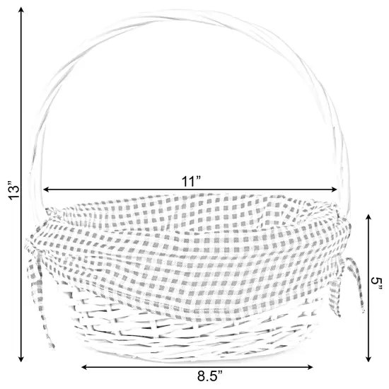 White Round Willow Gift Basket, with Gingham Liner and Handle Blue {5}