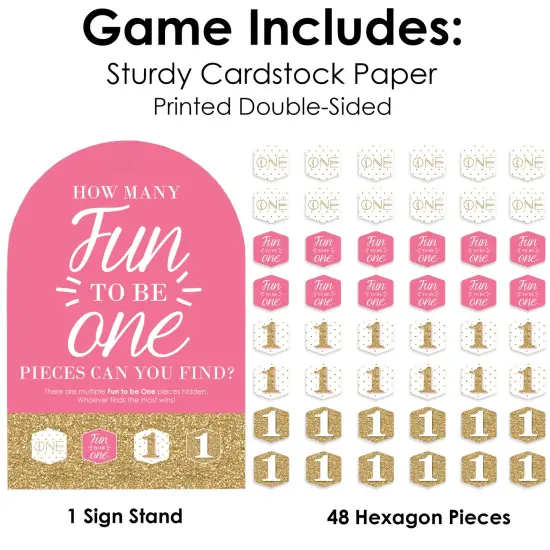Big Dot of Happiness 1st Birthday Girl - Fun to be One - First Birthday Party Scavenger Hunt - 1 Stand and 48 Game Pieces - Hide and Find Game {6}