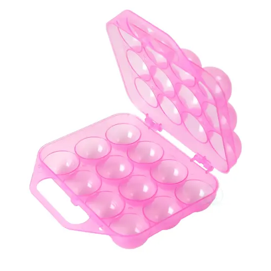 Clear Plastic Egg Carton, 12 Egg Holder Carrying Case with Handle Pink {1}