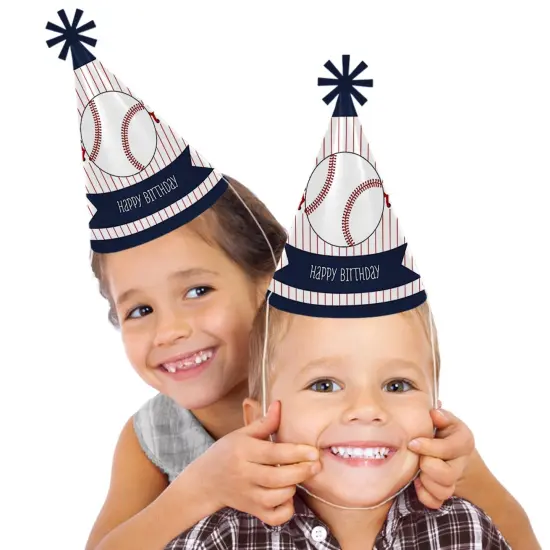 Big Dot of Happiness Batter Up - Baseball - Cone Happy Birthday Party Hats for Kids and Adults - Set of 8 (Standard Size) {3}