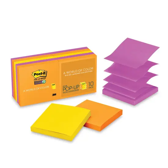 Post-it Super Sticky Notes - Pkg of 10, 3" x 3", Energy Boost Collection, Blank, Pop-up {1}