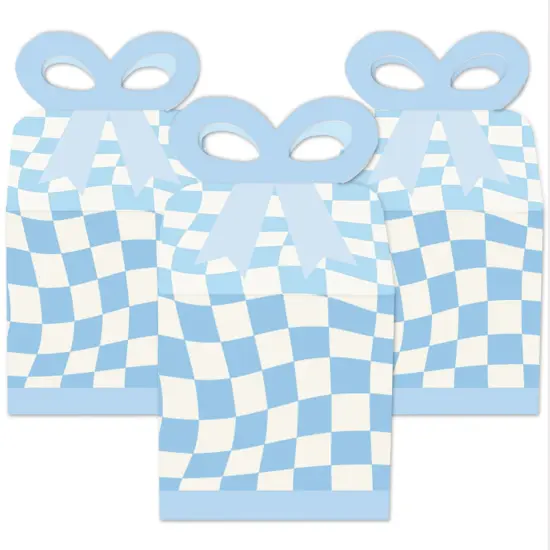 Big Dot of Happiness Blue Checkered Party - Square Favor Gift Boxes - Bow Boxes - Set of 12 {3}
