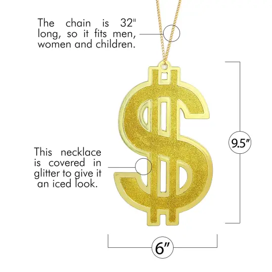 Hip Hop Gold Necklace - Rapper Dollar Sign Medallion Golden Chain Costume Bling Jewelry {5}