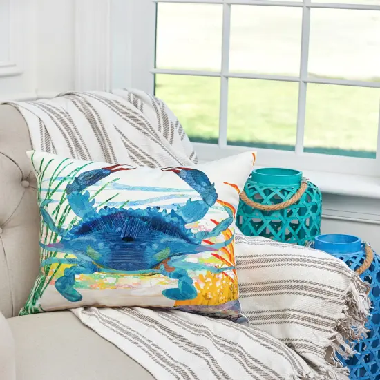 Blue Crab Coastal Indoor/Outdoor Decorative Throw Pillow, 18" x 18" {4}