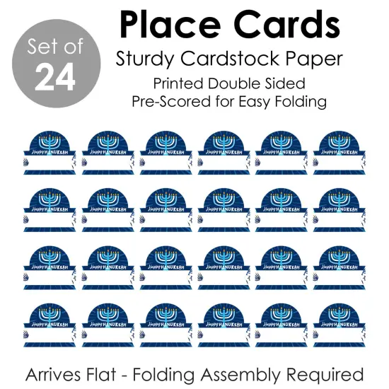 Big Dot of Happiness Hanukkah Menorah - Chanukah Holiday Party Tent Buffet Card - Table Setting Name Place Cards - Set of 24 {7}