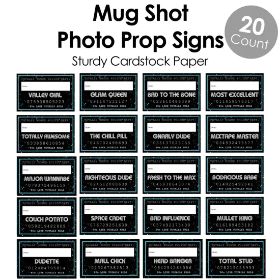 Big Dot of Happiness 80's Retro - Party Mug Shots - Photo Booth Props Totally 1980s Party Mugshot Signs - 20 Count {6}