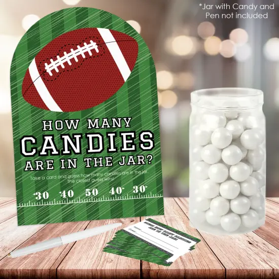 Big Dot of Happiness End Zone - Football - How Many Candies Baby Shower or Birthday Party Game - 1 Stand and 40 Cards - Candy Guessing Game {3}