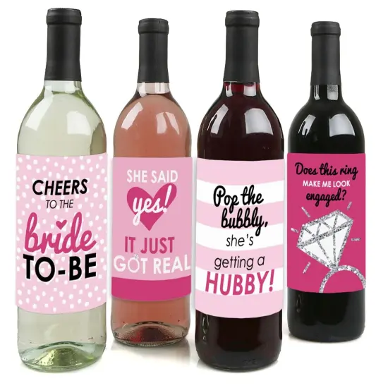 Big Dot of Happiness Bride-to-Be - Bridal Shower & Classy Bachelorette Party Decorations for Women - Wine Bottle Label Stickers - Set of 4 {1}