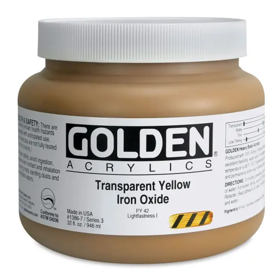 Golden Heavy Body Artist Acrylics - Transparent Yellow Iron Oxide, 32 oz Jar {1}