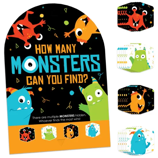 Big Dot of Happiness Monster Bash - Little Monster Birthday Party or Baby Shower Scavenger Hunt - 1 Stand and 48 Game Pieces - Hide and Find Game {1}