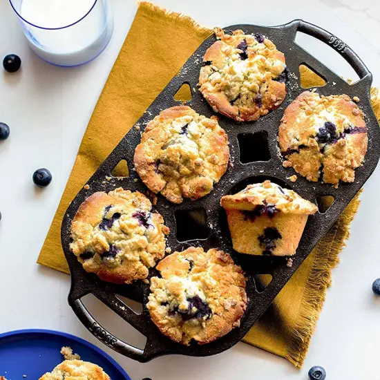 Lodge Cast Iron Muffin Pan, Pre-seasoned and Dual Handles, Made in USA, 6 Cups {5}