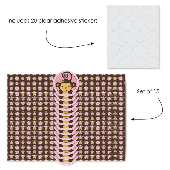 Big Dot of Happiness Pink Monkey Girl - DIY Party Supplies - Baby Shower or Birthday Party DIY Wrapper Favors & Decorations - Set of 15 {3}